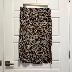 Leopard Print Midi Skirt with Side Slits, size XL